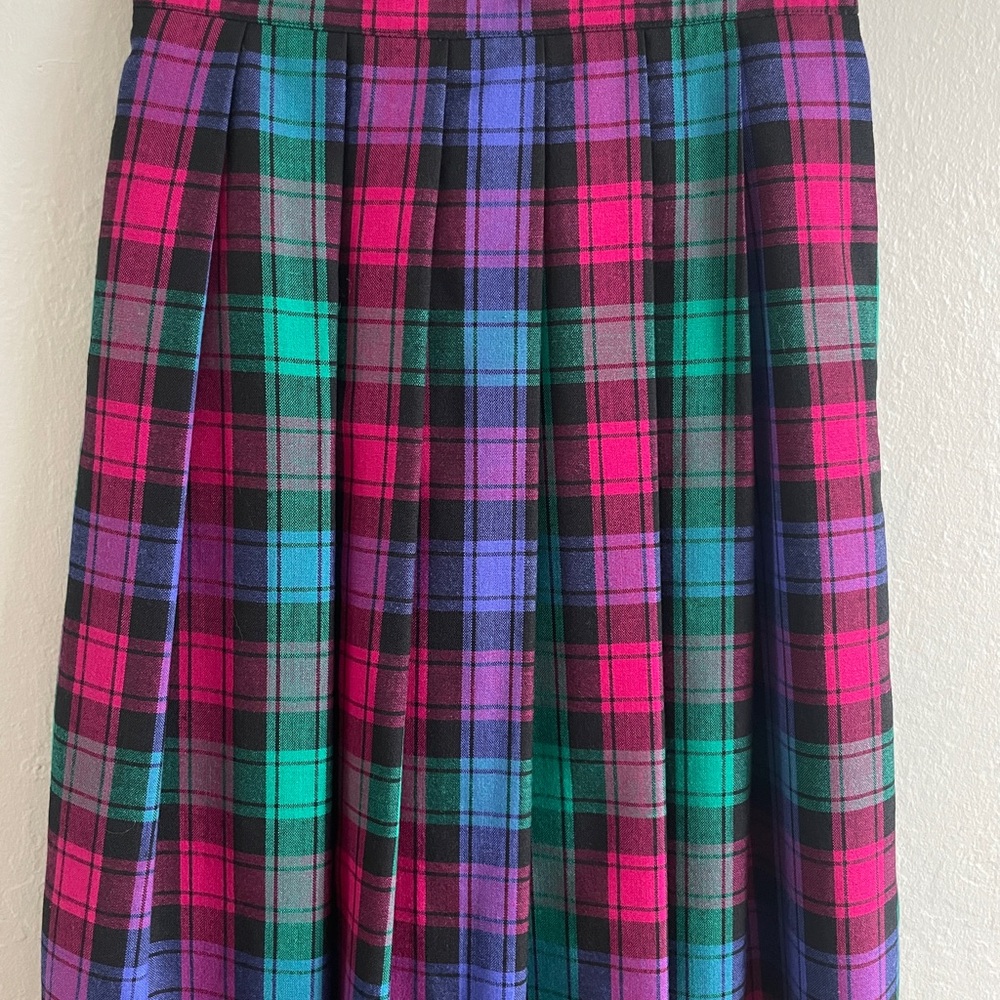 Vintage Prophecy Wool Plaid Pleated Midi Skirt 7/8  Made in USA Tartan - Picture 2 of 8